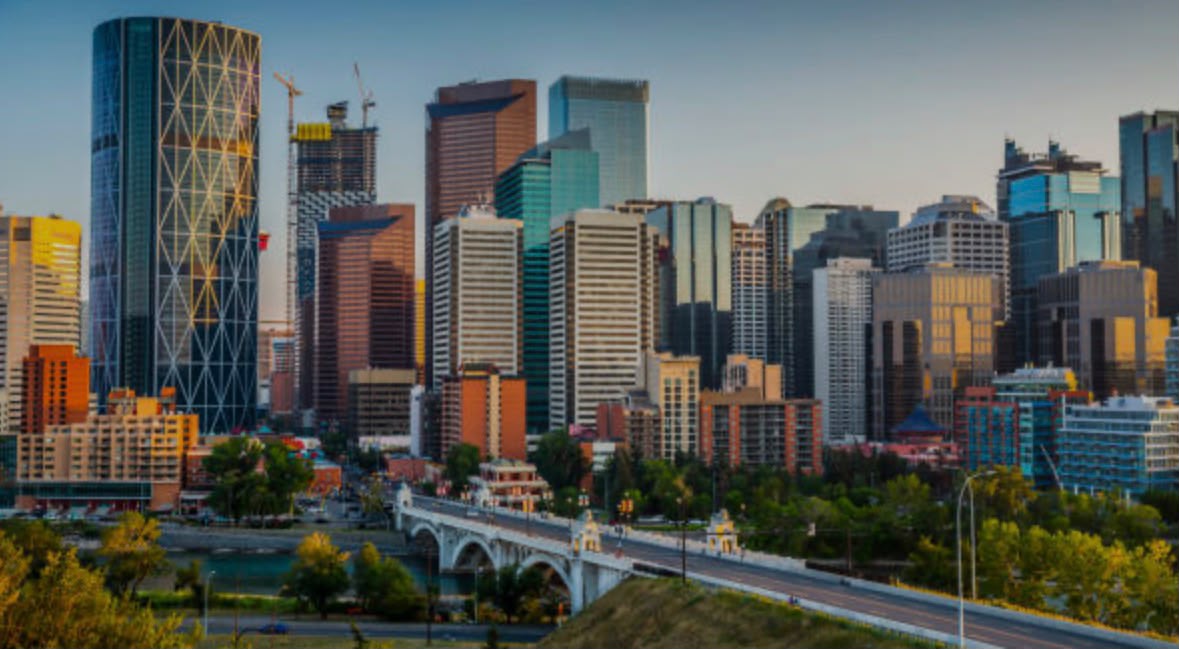 Calgary skyline and Bow River bridge